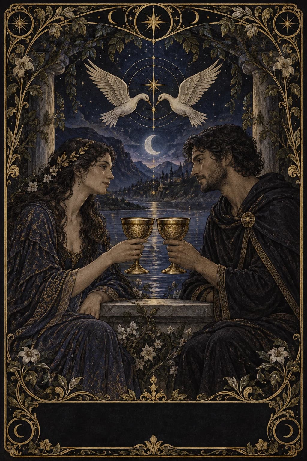 Ilustração original de Dois de Copas no baralho Aura Tarot