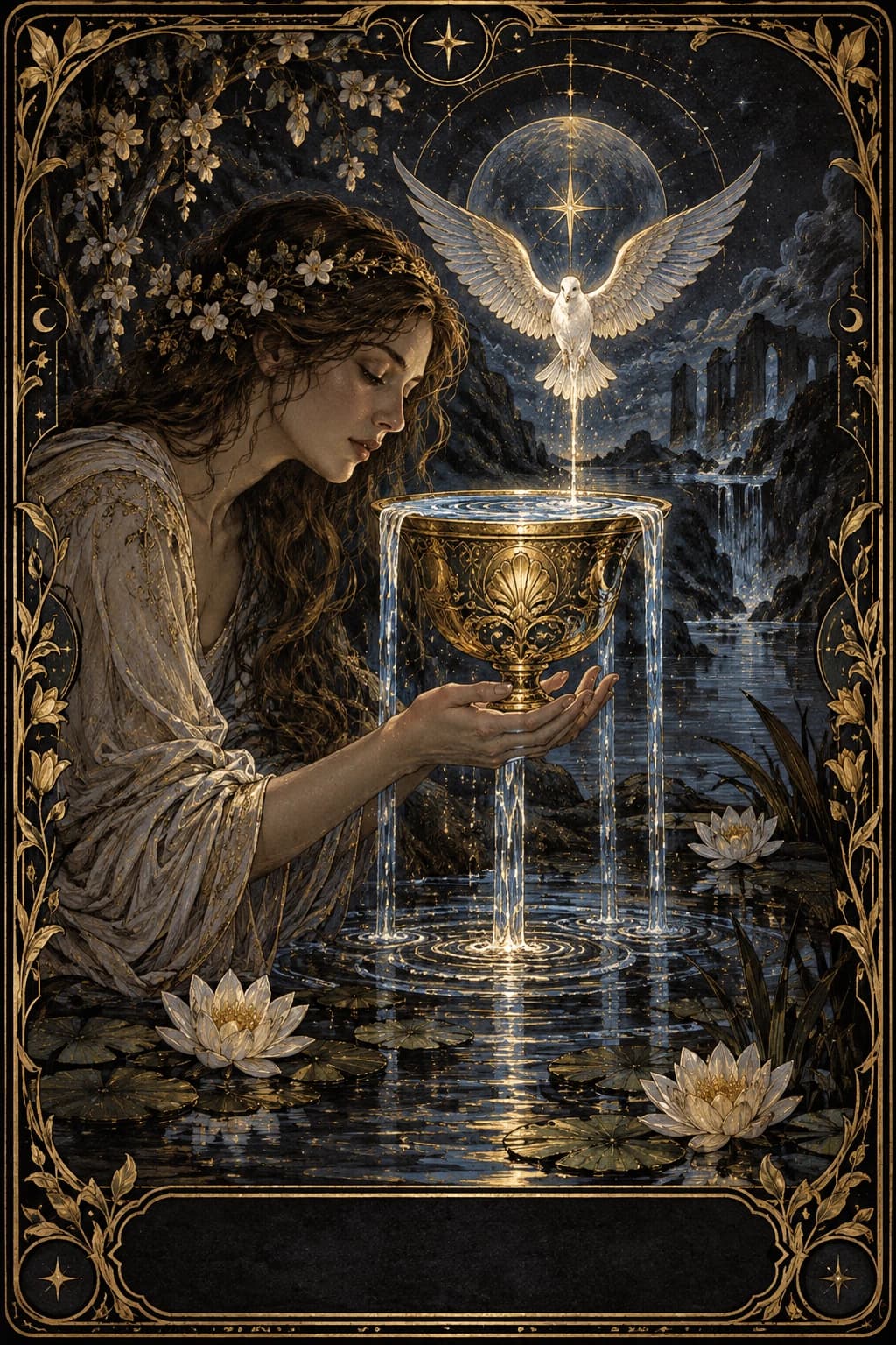 Ilustração original de Ás de Copas no baralho Aura Tarot