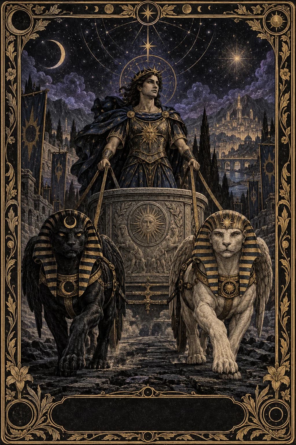 Ilustração original de O Carro no baralho Aura Tarot