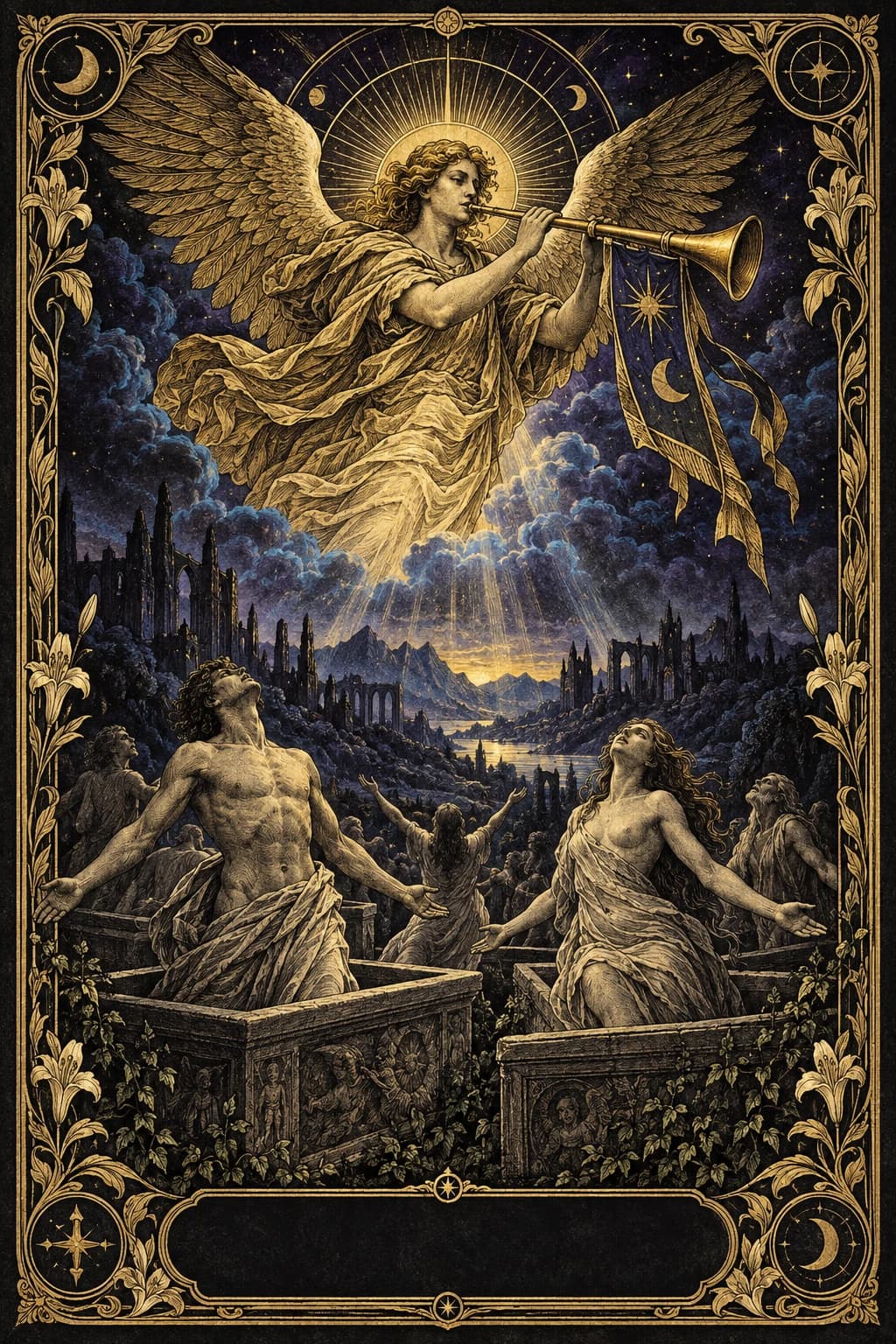 Ilustração original de O Julgamento no baralho Aura Tarot