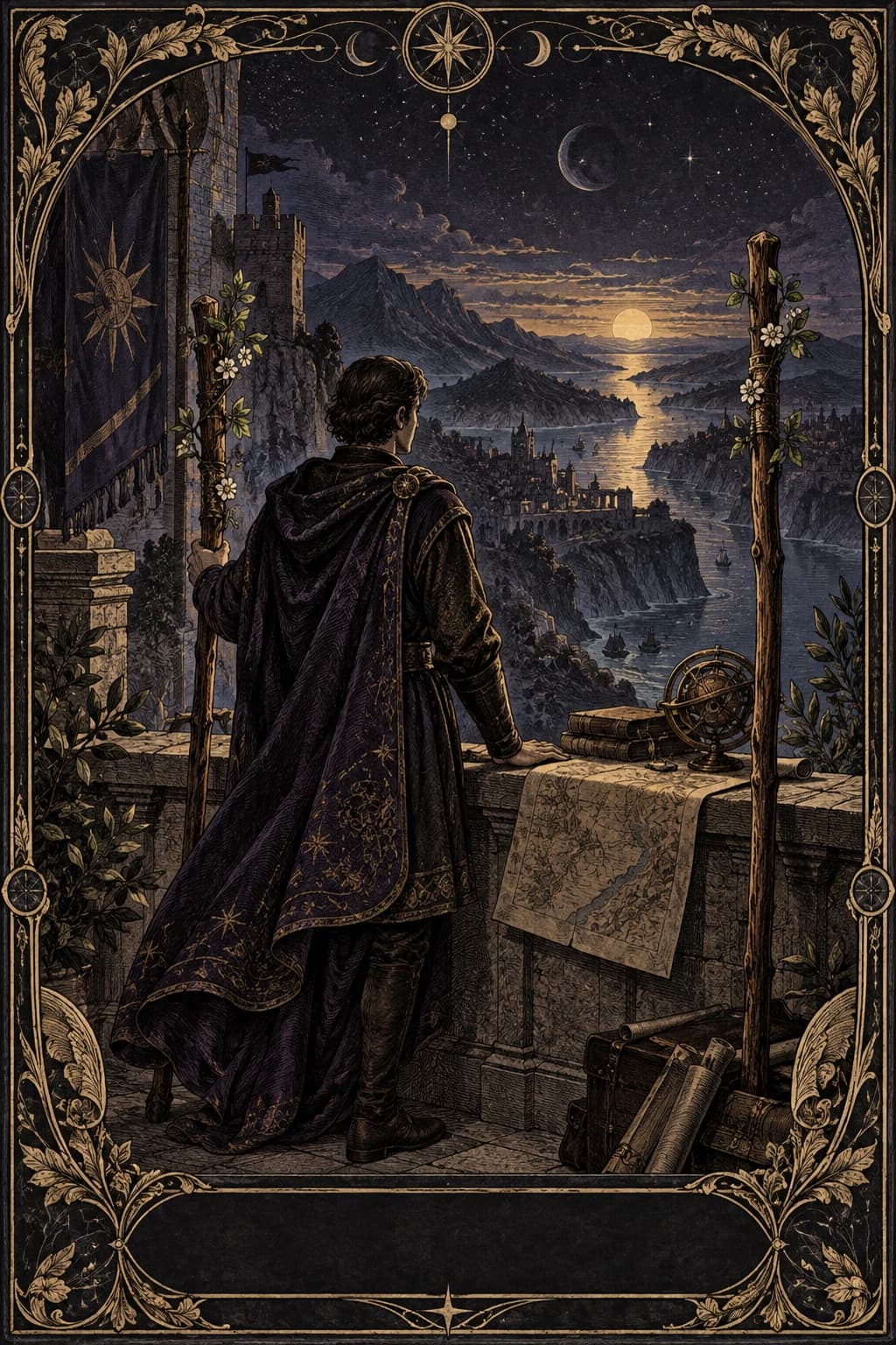 Ilustração original de Dois de Paus no baralho Aura Tarot