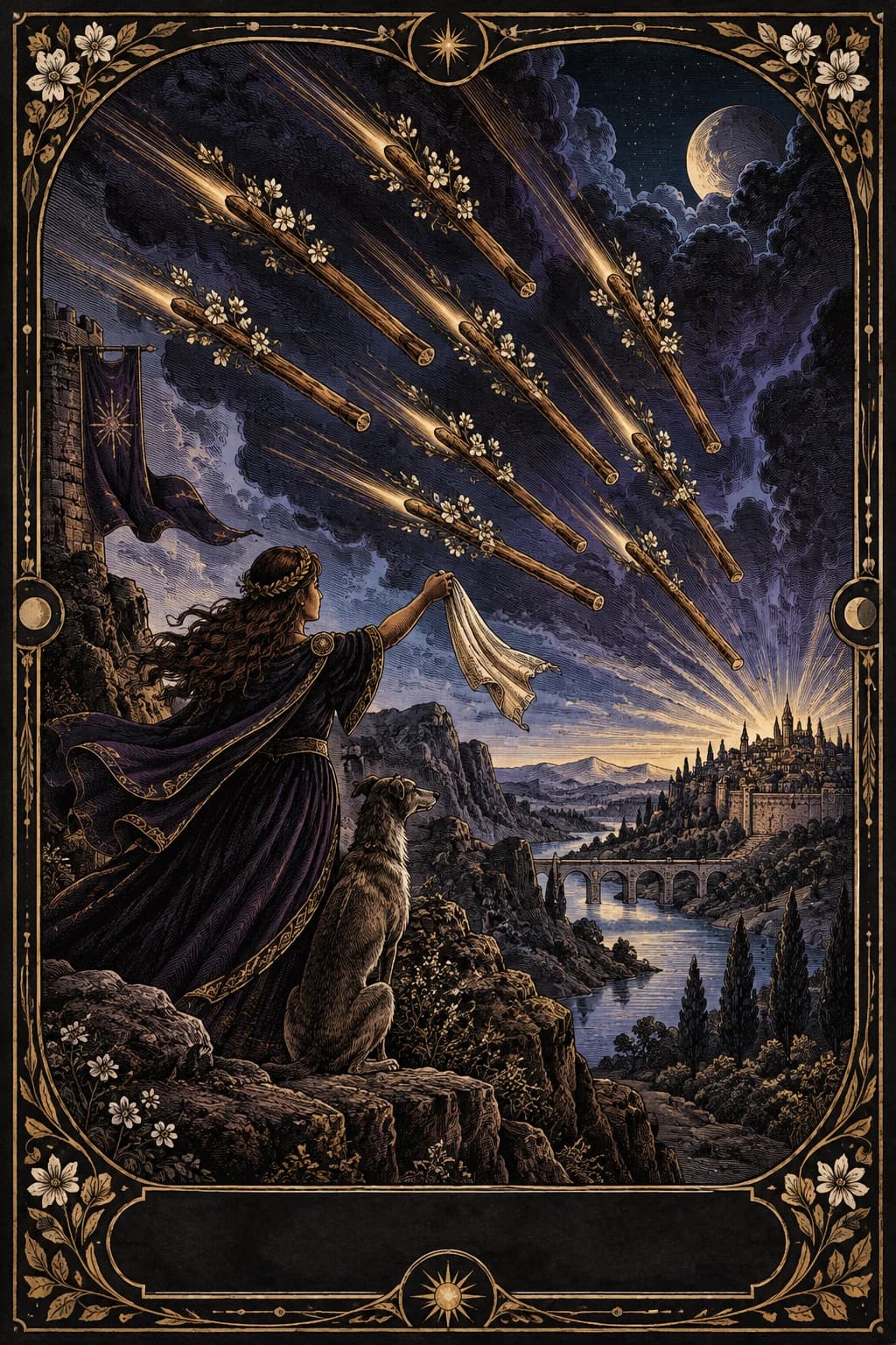 Ilustração original de Oito de Paus no baralho Aura Tarot