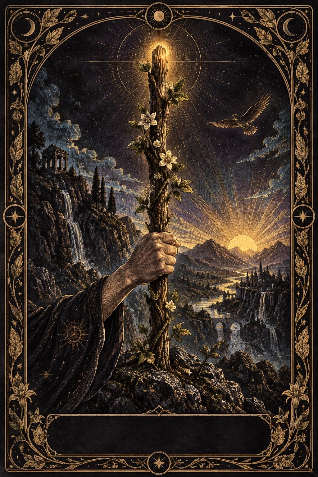Ilustração original de Ás de Paus no baralho Aura Tarot