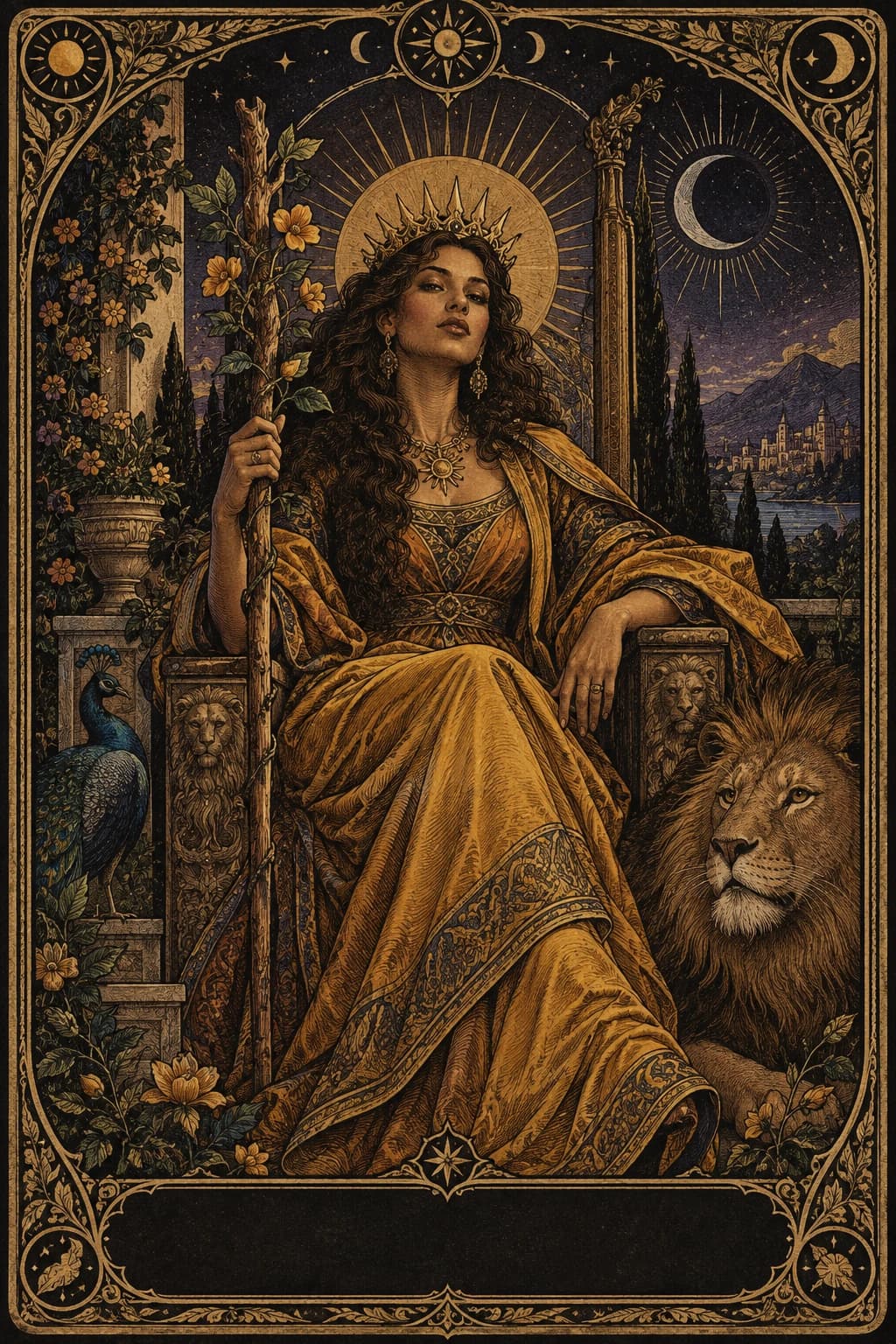 Ilustração original de Rainha de Paus no baralho Aura Tarot