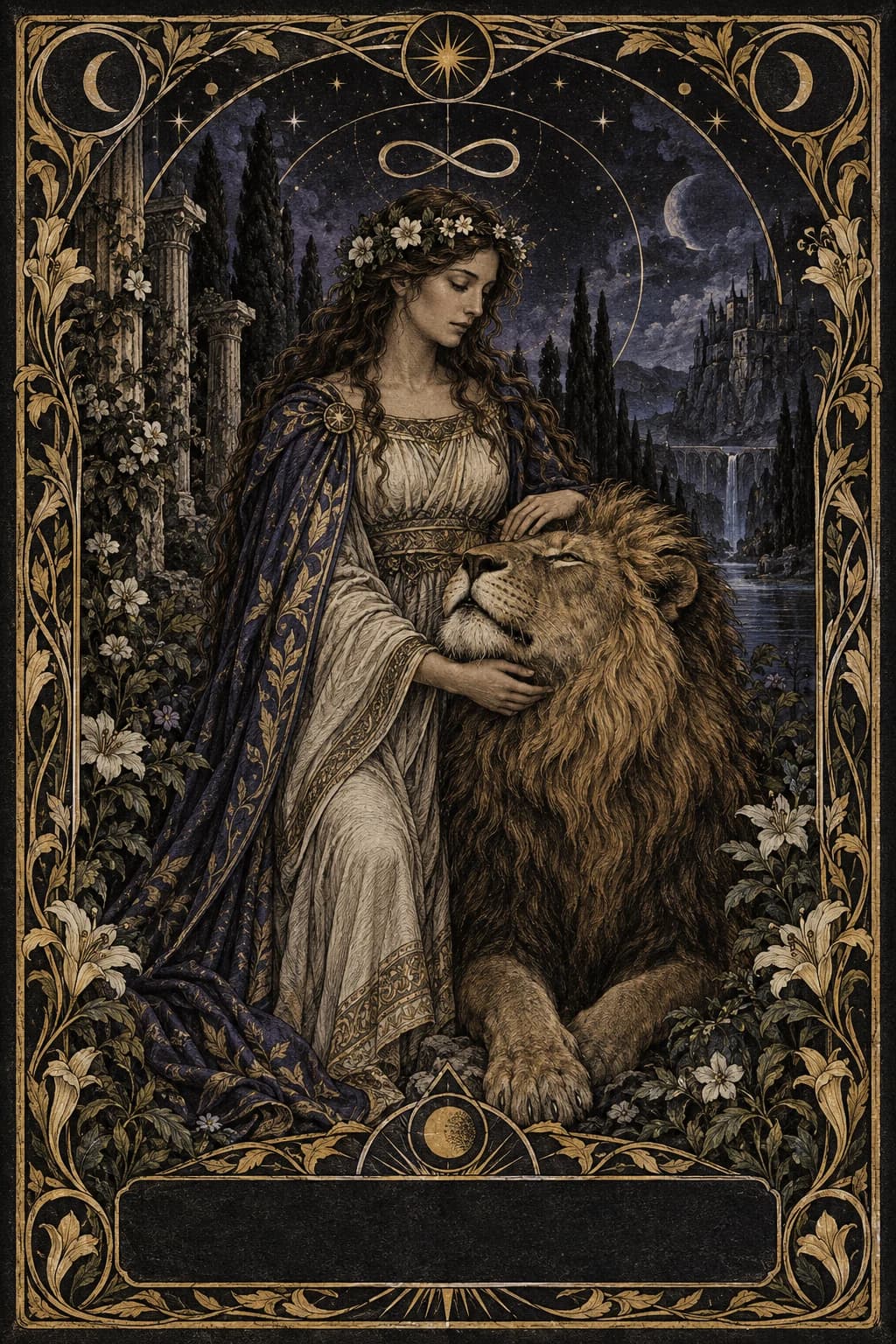 Ilustração original de A Força no baralho Aura Tarot